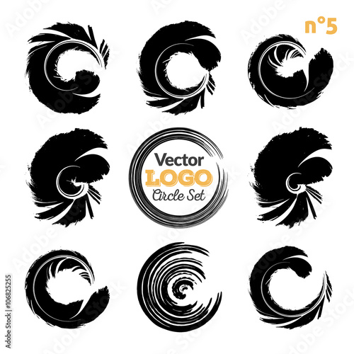 Grunge circle brush strokes set. Hand made artistic collection, template for logo, business, icon design.  Vector