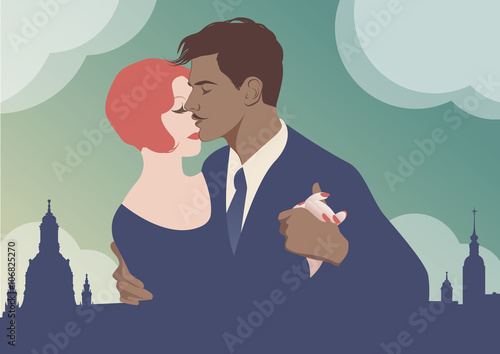 Young couple dancing having romantic date. Retro style