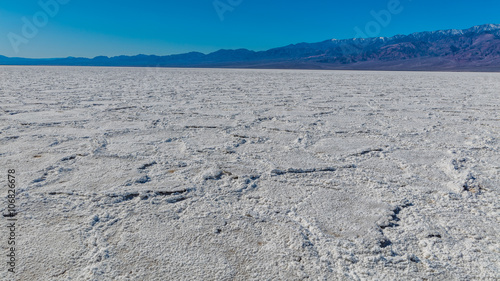 Scenic view of salt planes. The bottom of the dried-up salt sea. The bark of salt. Badwater Salt Flat  Death Valley National Park