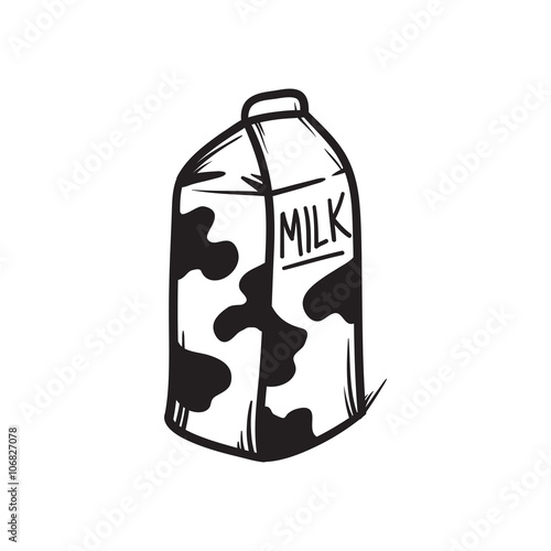 Milk pack vector hand drawn illustration. Black lines doodle ico