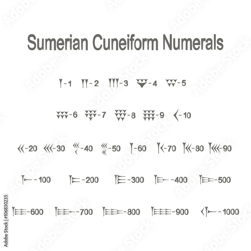 Set of monochrome icons with sumerian cuneiform numerals for your design
