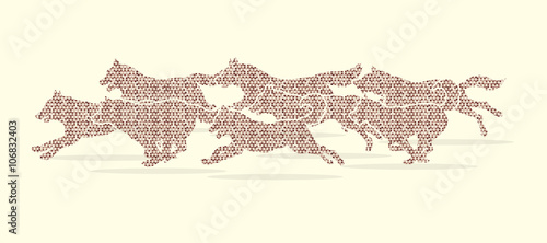 Dogs running designed using brown mosaic pattern graphic vector.