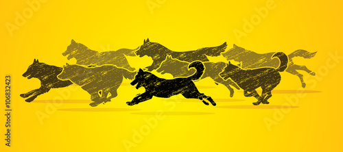 Dogs running designed using grunge brush graphic vector.