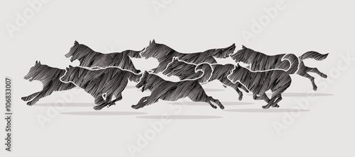 Obraz na płótnie Dogs running designed using black grunge brush graphic vector.