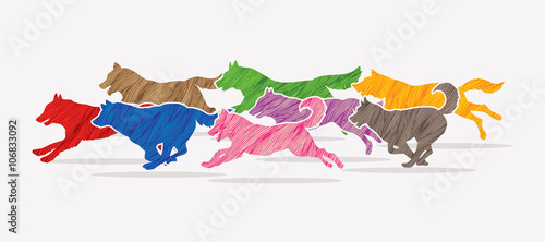 Dogs running designed using colorful grunge brush graphic vector.
