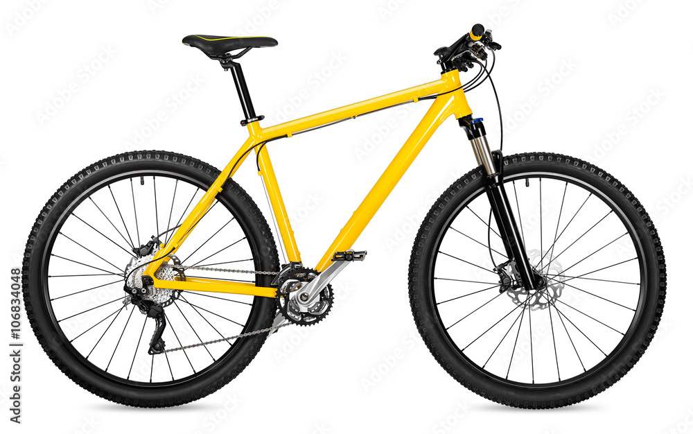 new yellow mountain bike bicycle isolated on white background / Neues  mountainbike Fahrrad gelb isoliert auf weißem Hintergrund Stock Photo |  Adobe Stock