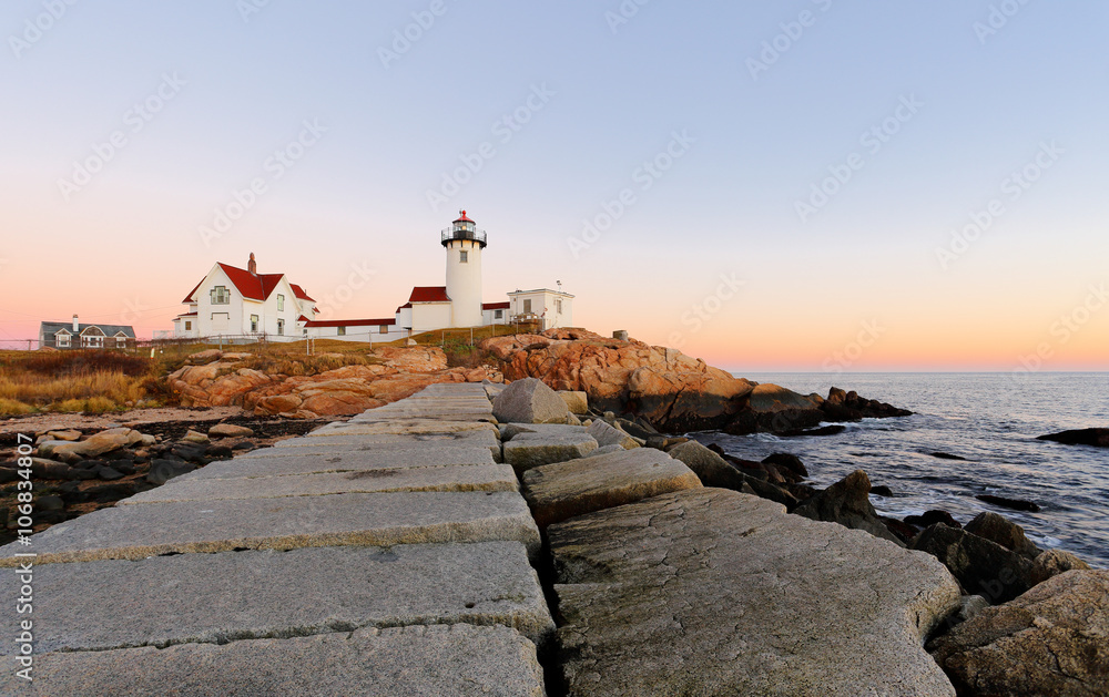Eastern Point Lighthouse at Gloucester at Sunset, Massachusetts, USA 