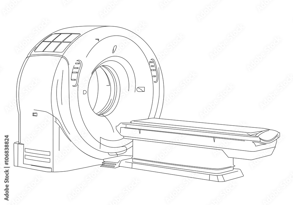 Vecteur Stock CT scanner (computerized tomography scanner), MRI (magnetic  resonance imaging) machine, medical equipment, line drawing illustration |  Adobe Stock