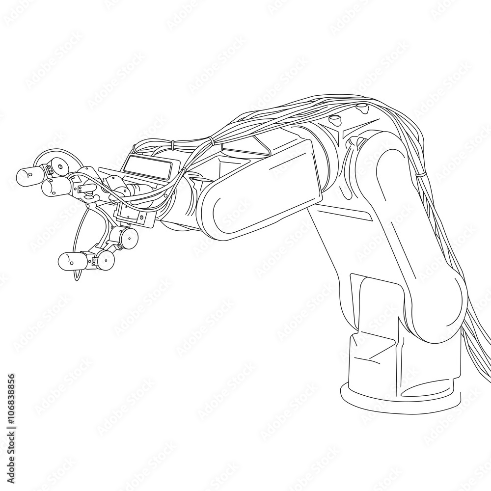 robot arm, industrial machinery, line drawing illustration Stock Vector |  Adobe Stock