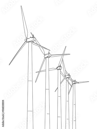 Wind power plant, line drawing illustration