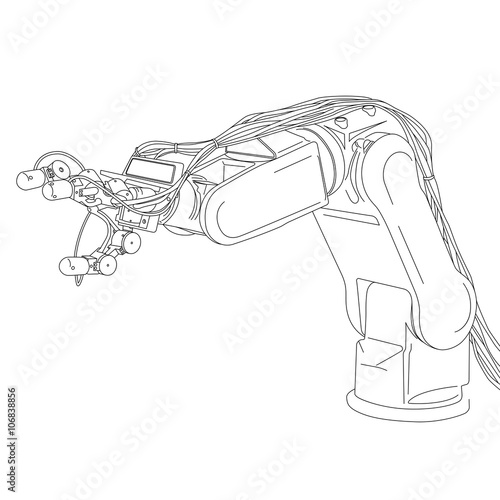 robot arm, industrial machinery, line drawing illustration