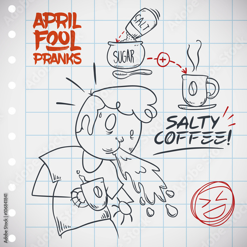 Funny April Fools' Prank of Salt Coffee, Vector Illustration