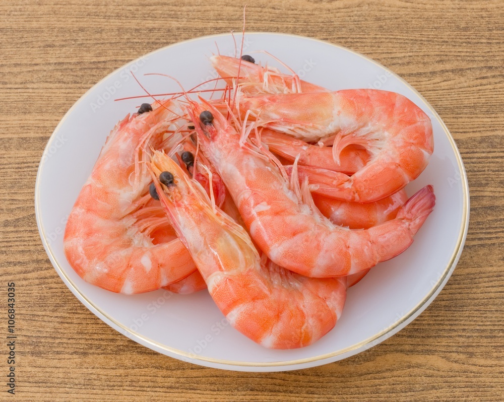 Cooked Prawns or Tiger Shrimps in White Plate