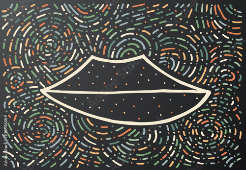 Lips. Hand drawn vintage print.