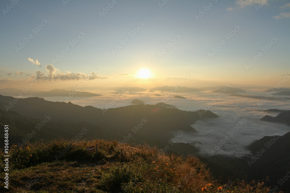 sunrise over the fog at phuchifa mountain ,chiangrai , Thailand