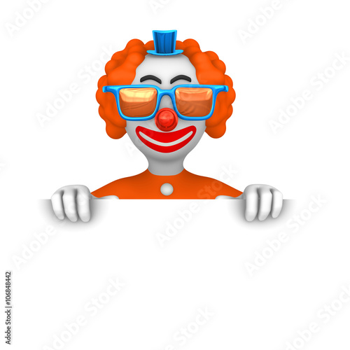 3d clown over blank paper page.