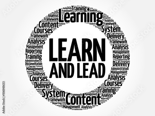 Learn and Lead circle word cloud, business concept