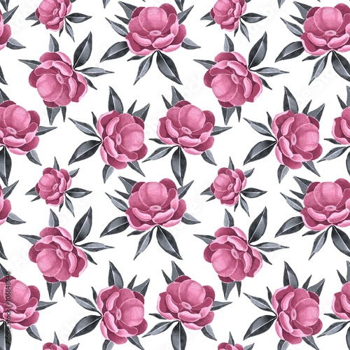 Peonies. Seamless floral pattern 1.