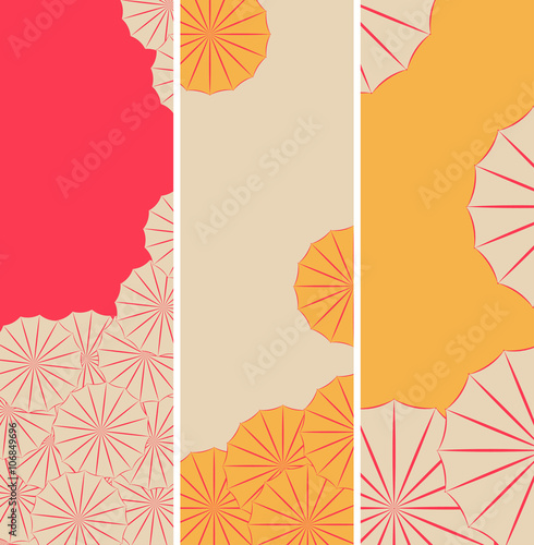 3 Japanese style bookmarks with morning glory pattern in red and yellow