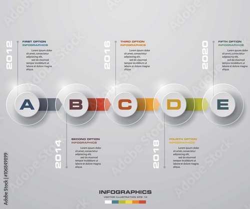 Timeline infographic 5 steps vector design template. Can be used for workflow processes, banner, diagram, number options, timeline, work plan, web design. EPS10.
