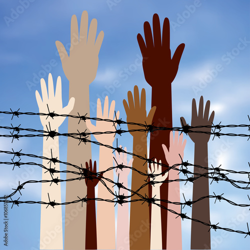 Hands Behind a Barbed Wire