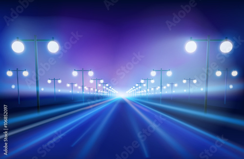 The avenue in the night. Vector Illustration.