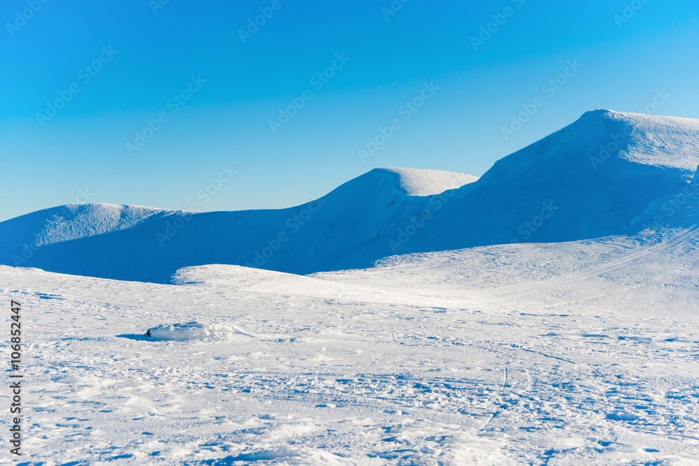 White winter mountains in snow