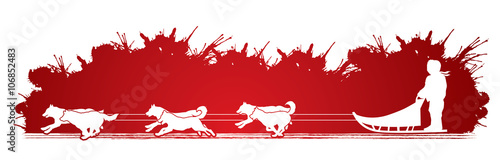 Sled Dogs designed on splash blood background graphic vector.