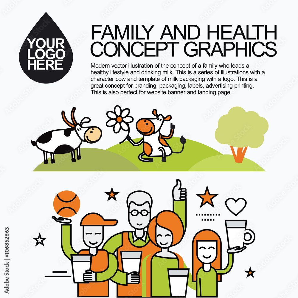 Fototapeta premium Family Healthy Infographic With Characters Goat and Cow