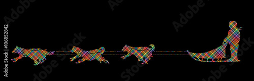 Sled Dogs designed using colorful pixels graphic vector.