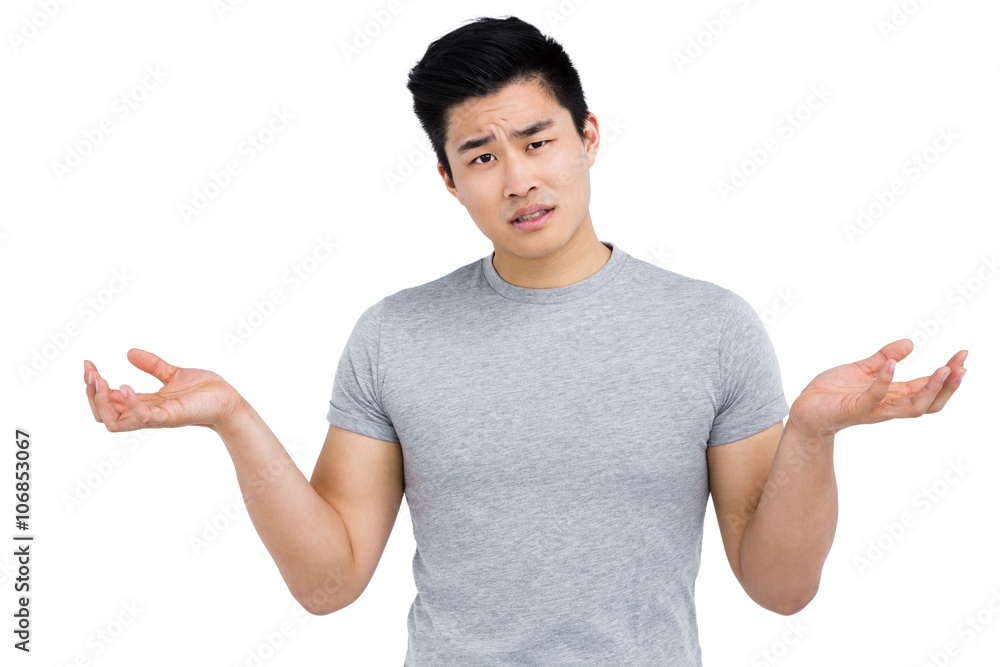 Portrait of worried man gesturing Portrait of worried man gesturing