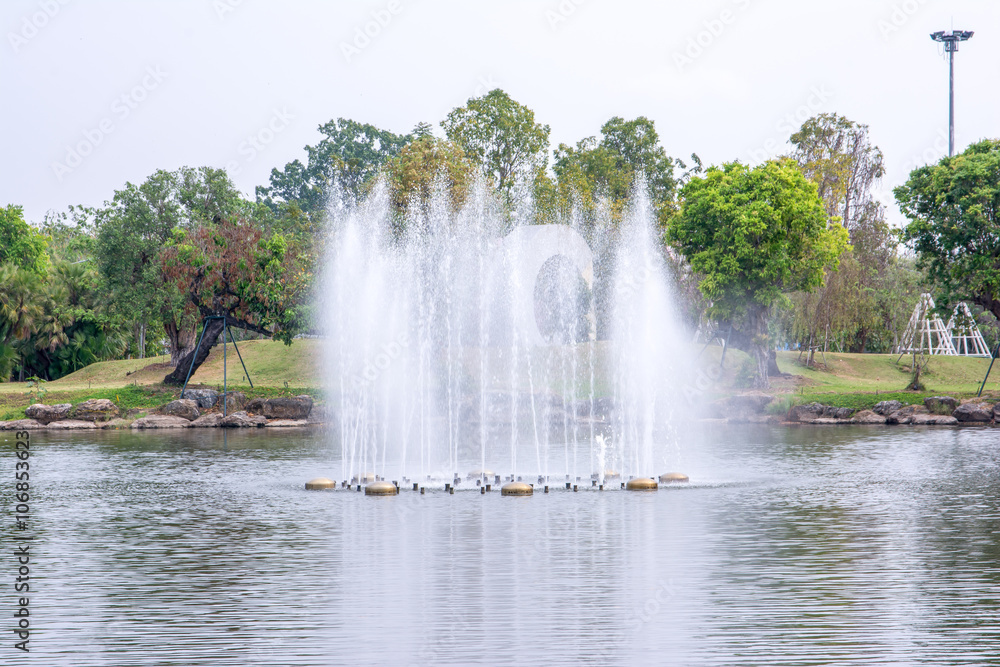 Lake fountain in the Royal flora garden Chiangmai,Thailand