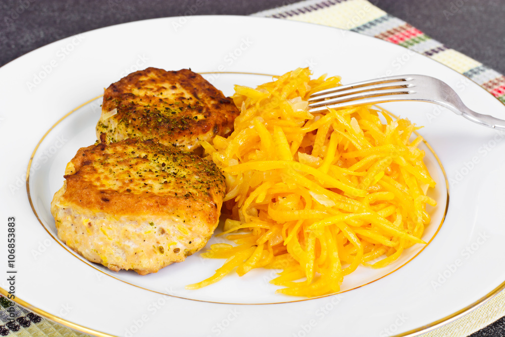 Cutlets from Salmon with Fresh Pumpkin Salad Cutlets from Salmon with Fresh Pumpkin Salad