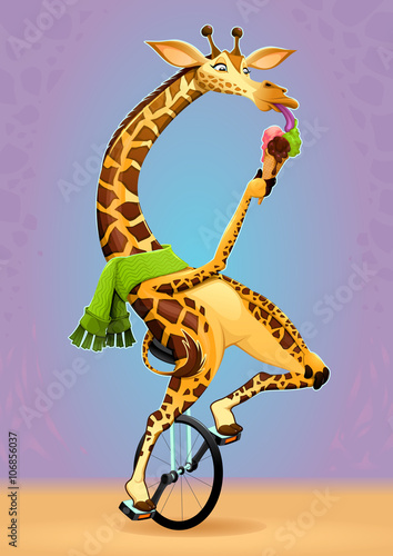 Funny giraffe on an unicycle