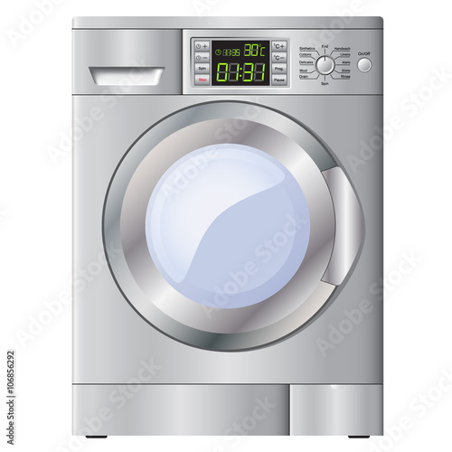 Modern washing machine silver. Isolate on white background. Vector image.
