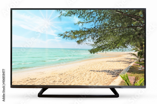 Television monitor sand sea image isolated on white background.