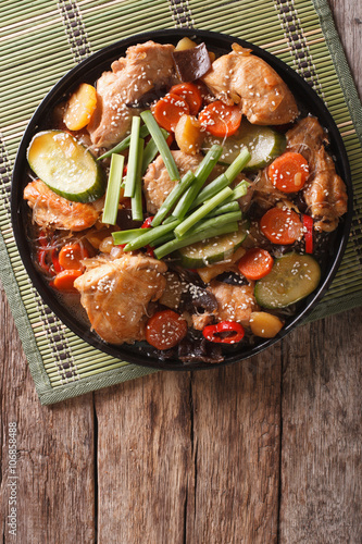 Korean food jjimdak: Stewed chicken with vegetables. vertical top view
 photo