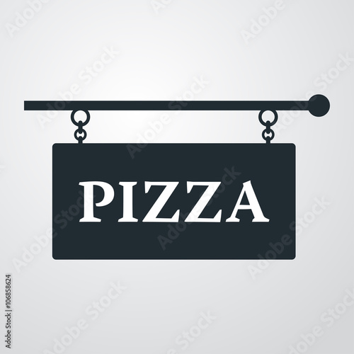 Icono plano cartel PIZZA en fondo degradado