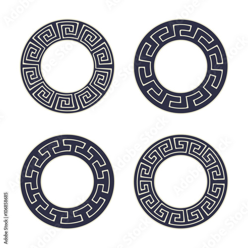 Obraz na plátne Vector set of four round meander frames.