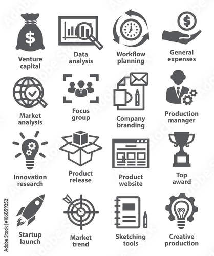Startup business and development icons