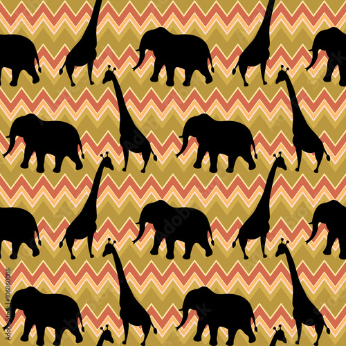 Photography Seamless pattern with giraffes and elephants