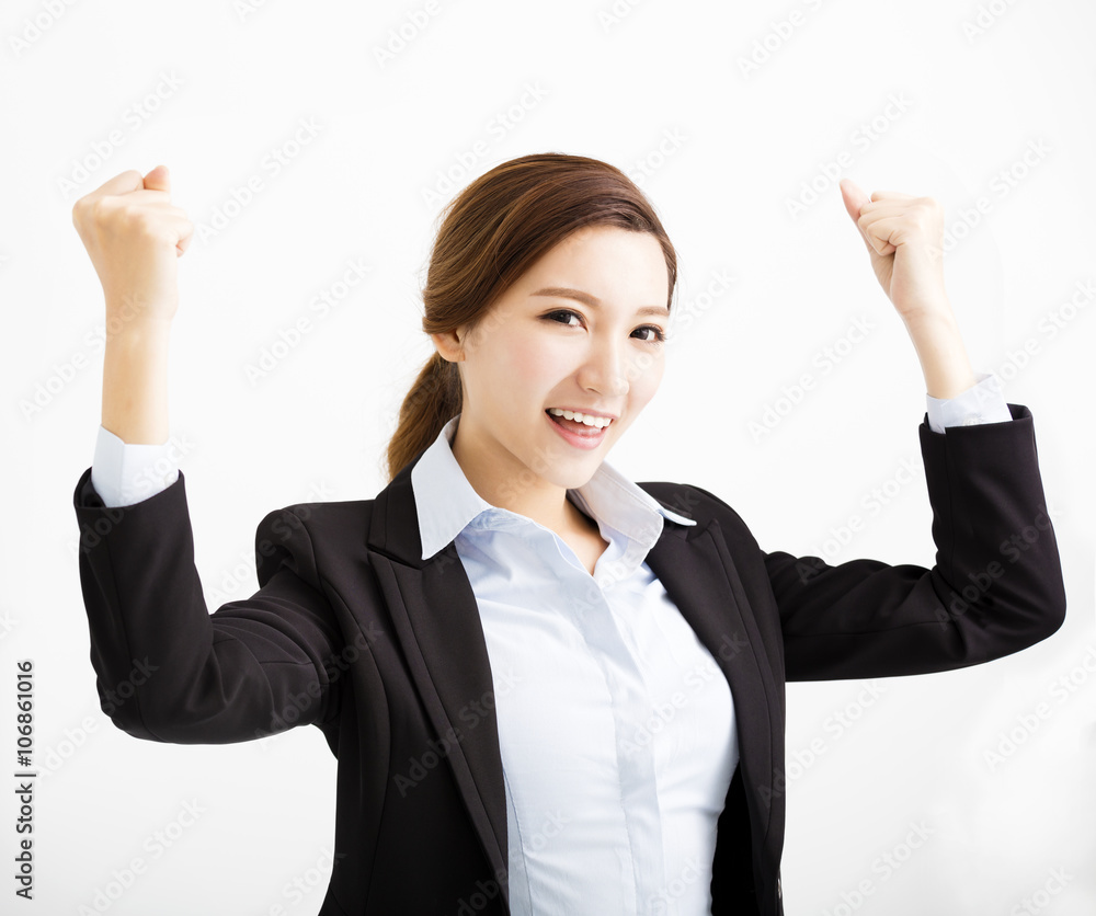 happy young business woman with success gesture happy young business woman with success gesture