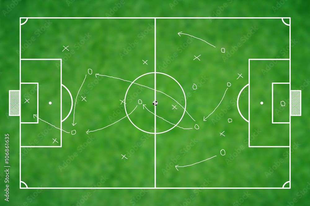 Realistic greenboard drawing a soccer game strategy. Realistic greenboard drawing a soccer game strategy.