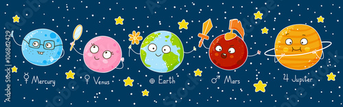 Set of cute cartoon planets 
