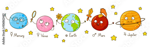Set of cute cartoon planets