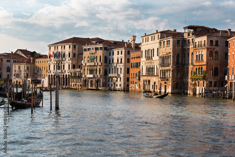 Grand Canal in Venice with Gondole and Facades, Italy