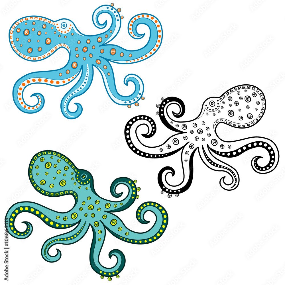 Cartoon octopus isolated on white background. Vector illustration ...
