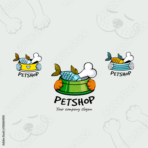 Pet shop cartoon logotype. Three choices. 