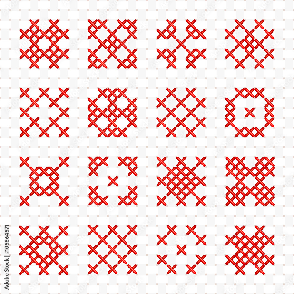 Set of geometric cross stitching element for embroidery design