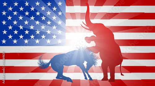 American Election Concept Elephant Beating Donkey